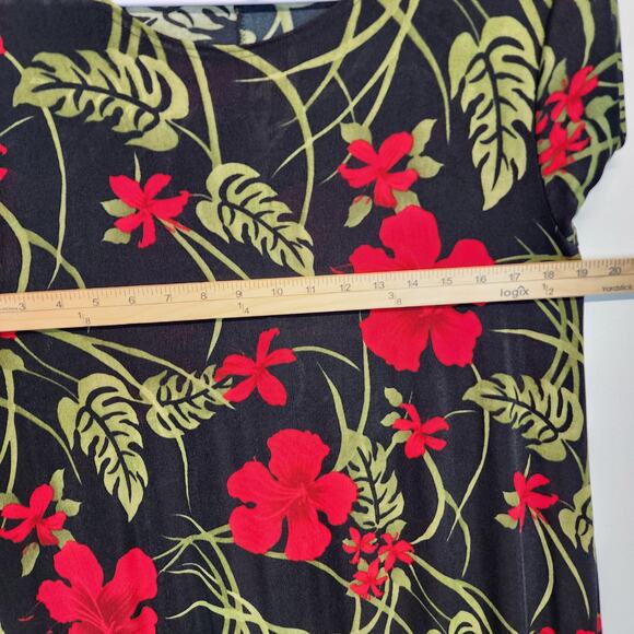 Vintage Dark Romantic Shift Dress Size L Black Red Very Stretchy Slinky Knit - Picture 6 of 9